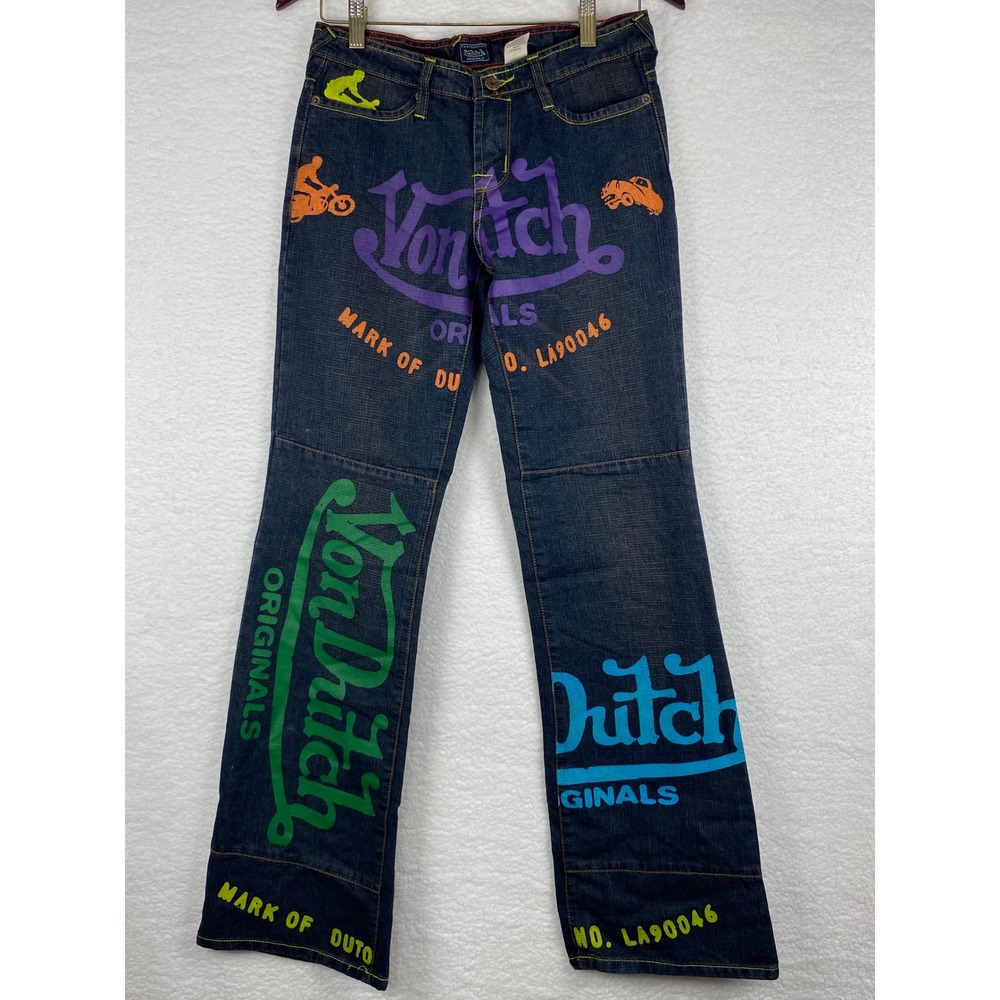 NWOT Von Dutch Women's 30 Original Kustommade Graphic Jean Dark Wash Y2k Vintage